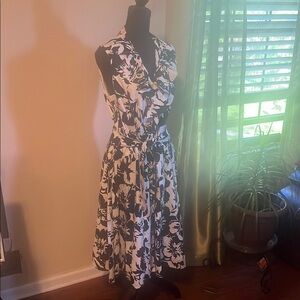 Black and White Sleeveless Cowl Neck Midi Sundress